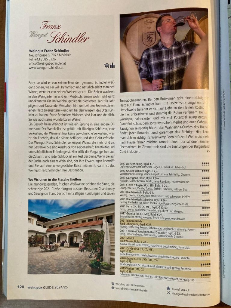 Im aktuellen WEIN PUR Magazin konnten 5 unserer Rotweine die Verkostungsjury überzeugen. Diese Auszeichnung bestätigt erneut die Qualität unserer Weine.